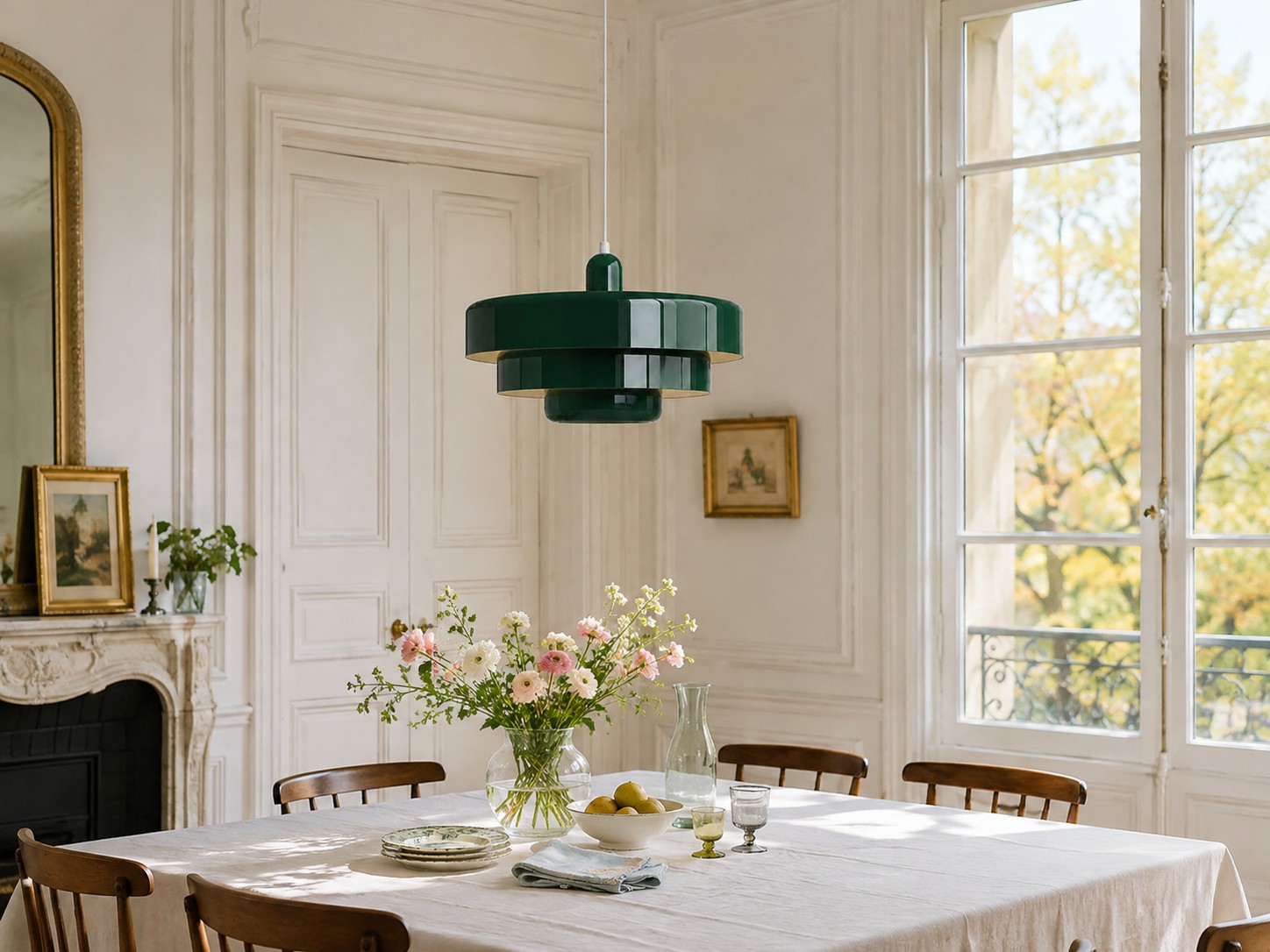 Colgante escalonado verde en un salón