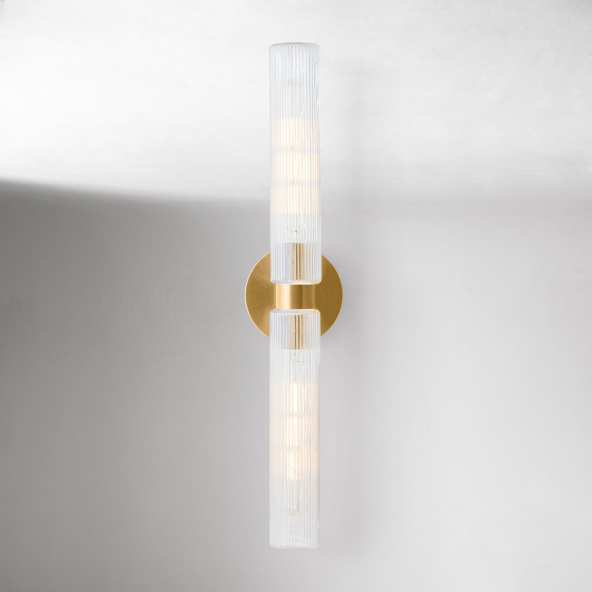 Rivora Modern Fluted Glass Wall Light - Double Short Indoor Outdoor Sconce K1374