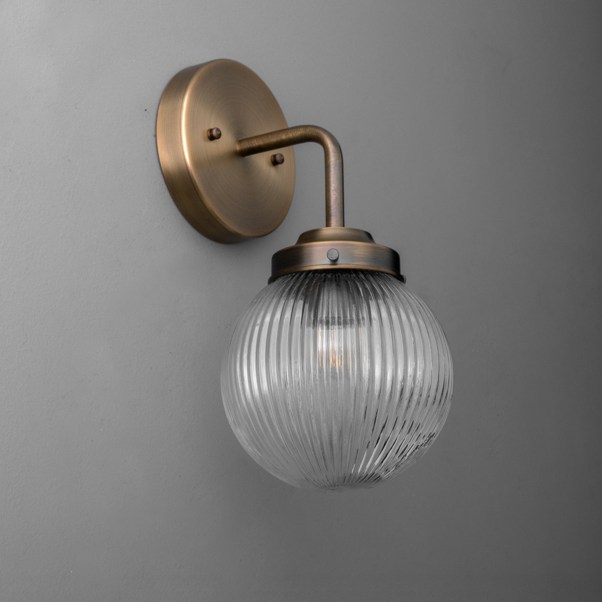 Glorica Glass Aged Brass Wall Sconce - Ribbed Glass Shade Industrial Style Lighting K1539
