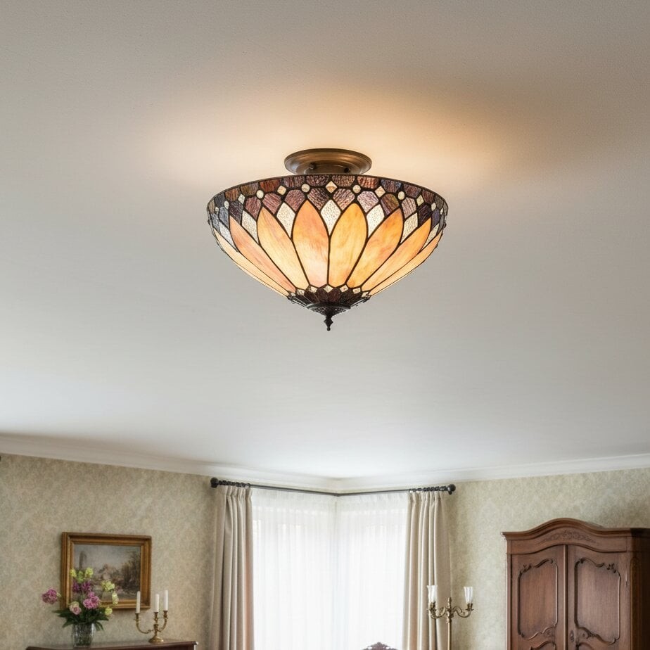 TF Brooklyn Tiffany Semi-flush Ceiling Light - Geometric Glass Shade for Hallways or Living Rooms K2016
