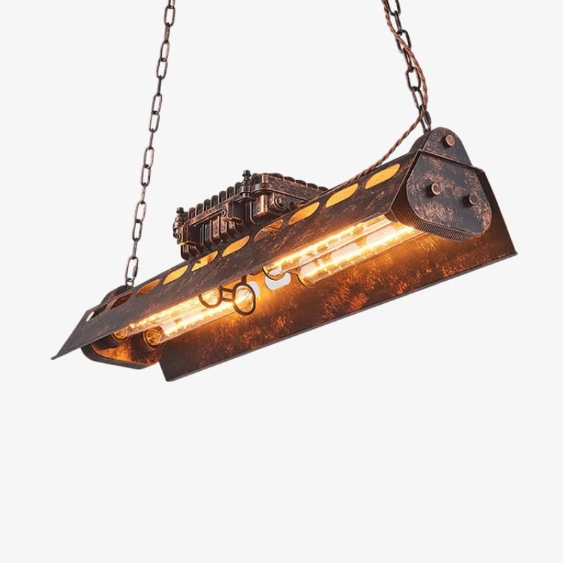 Industrax Steampunk  Linear Chandelier - Vintage Metal Frame Lighting for Dining or Living Room K2087