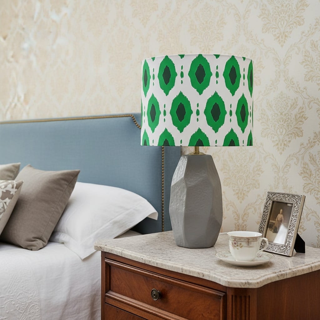 Arivane Ceramic Fabric Shade Table Lamp - Geometric Patterns Shade Table Light for Bedroom K2356