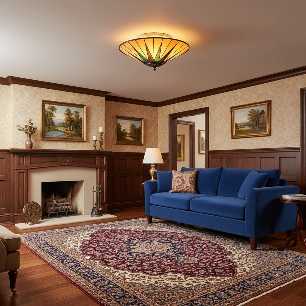 TF Dark Classic Stained Glass Flush Mount Ceiling Lamp for Living Room and Dining Room K2005