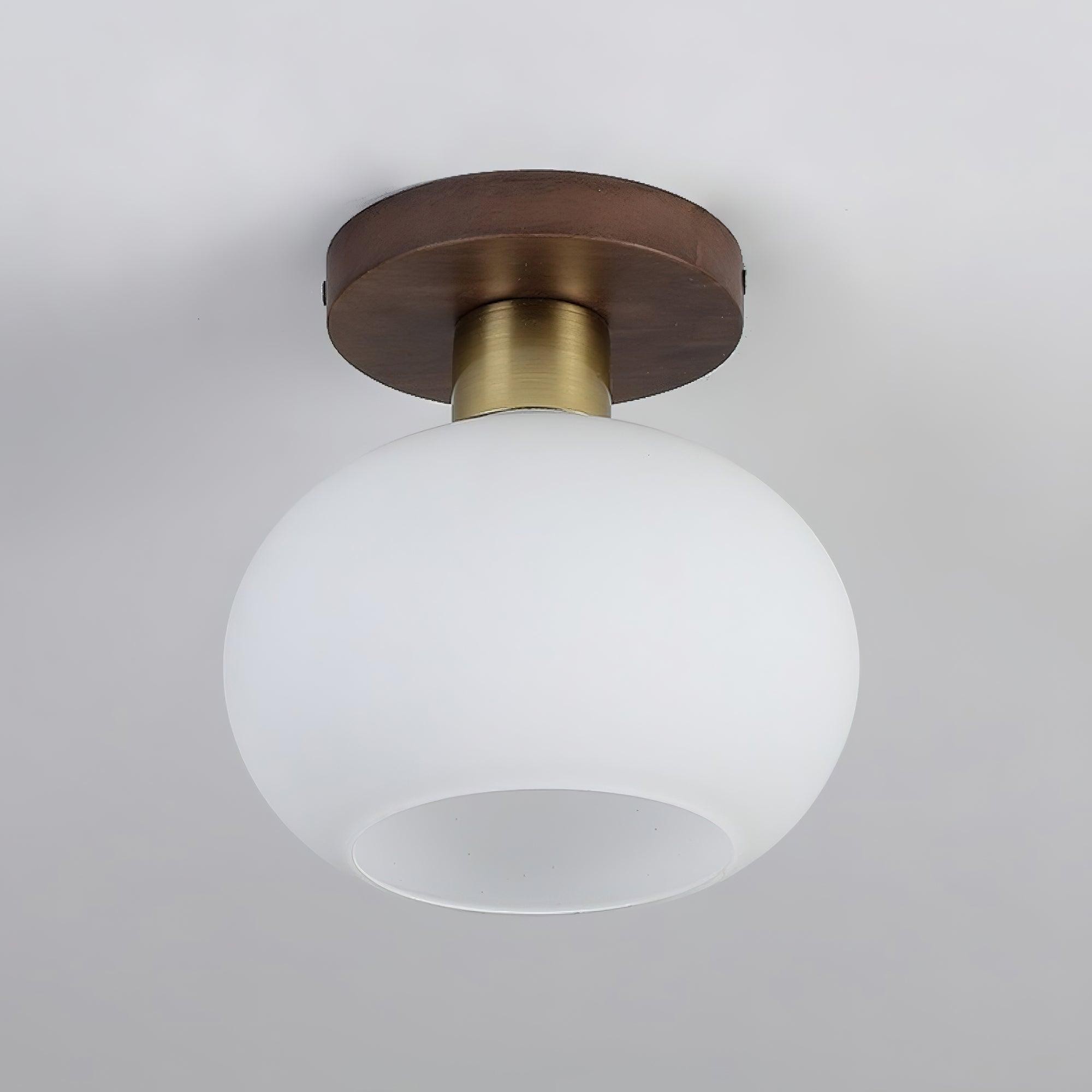 Vintage Wabi-Sabi Walnut Copper Glass Ceiling Lamp For Living Room K773