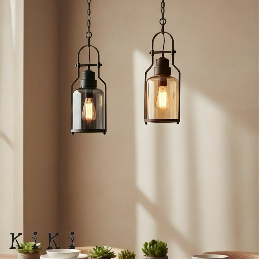 Lirra Retro Glass and Metal Hanging Lamp - Industrial Design for Dining K2234