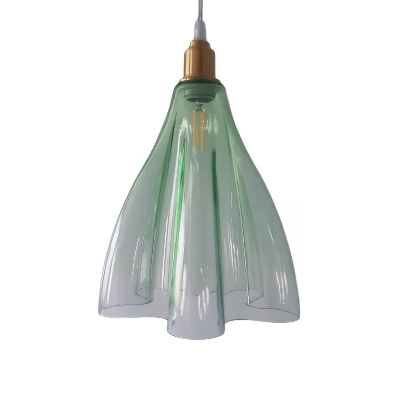 Fluted Stained Glass Pendant Light Above Kitchen Island K15