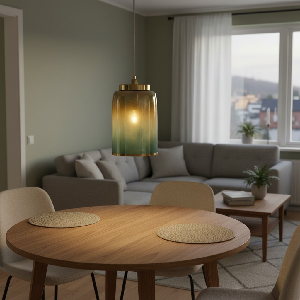 Helvo Elegant Cylinder Pendant Lamp - Hand-Blown Glass Brass Fixture for Entryway K2349