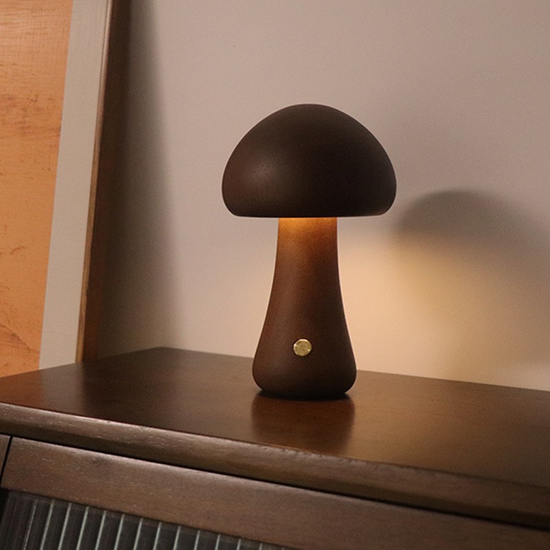 Wooden Mushroom Rechargeable Table Lamp For Living Room K07