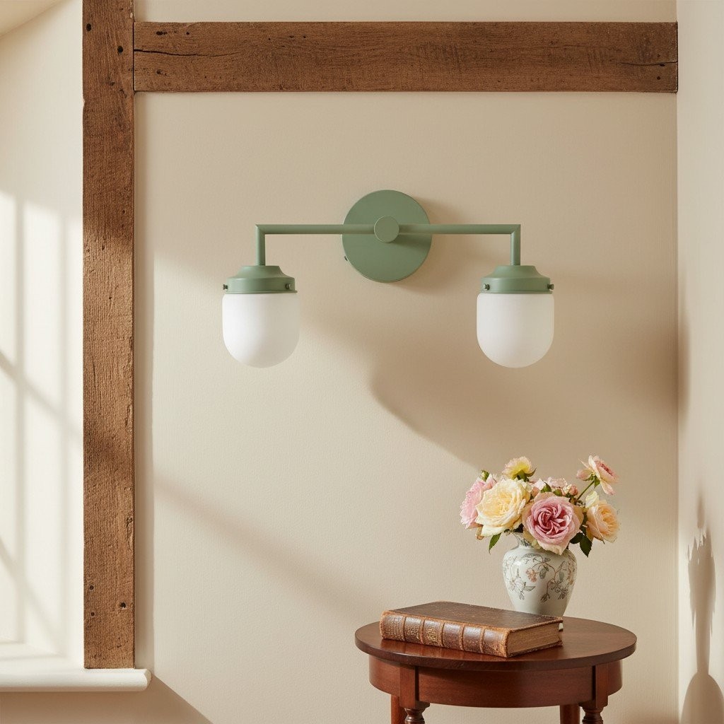 Opalume Double Glass Vanity Light - Retro Industrial Bathroom Wall Lamp K1424