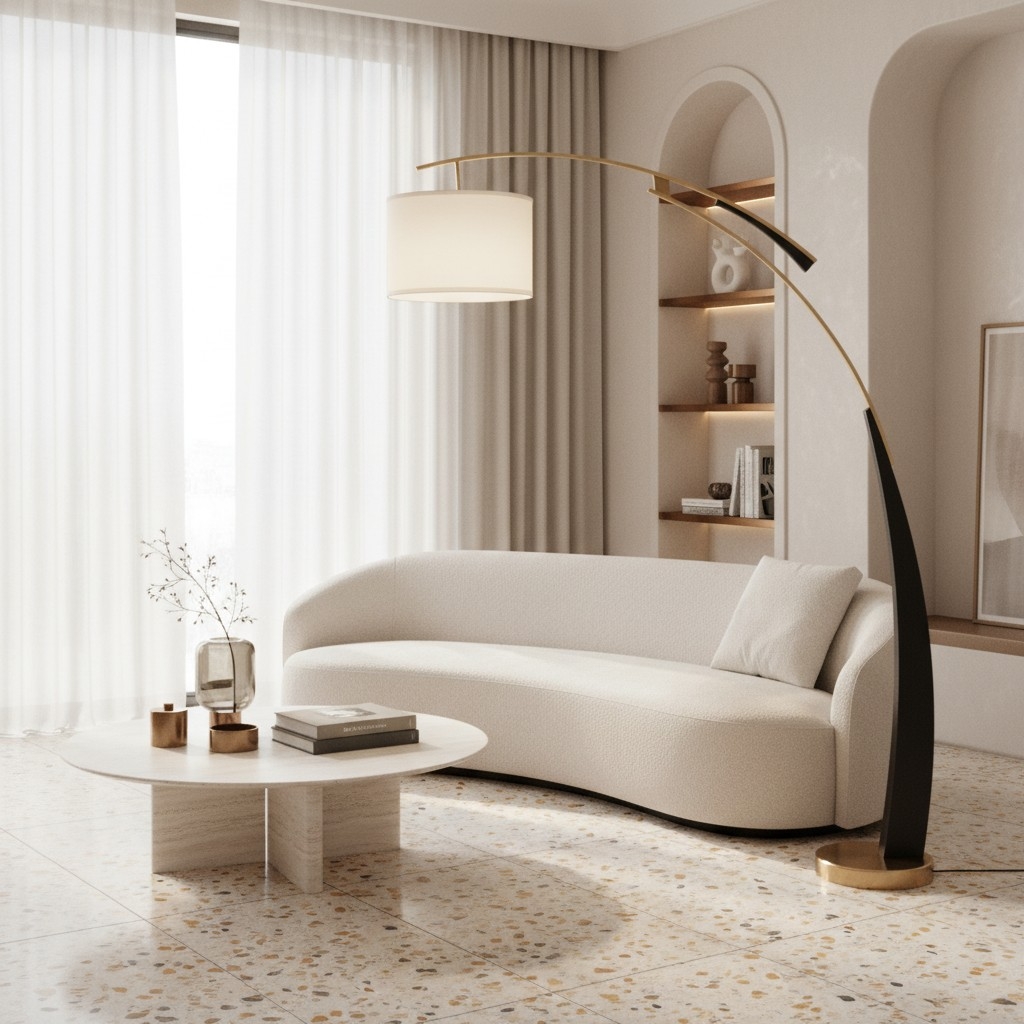 AstraLoop Modern Arc Fabric Floor Lamp - Elegant Sleek Curved Metal Design for Interiors K2309