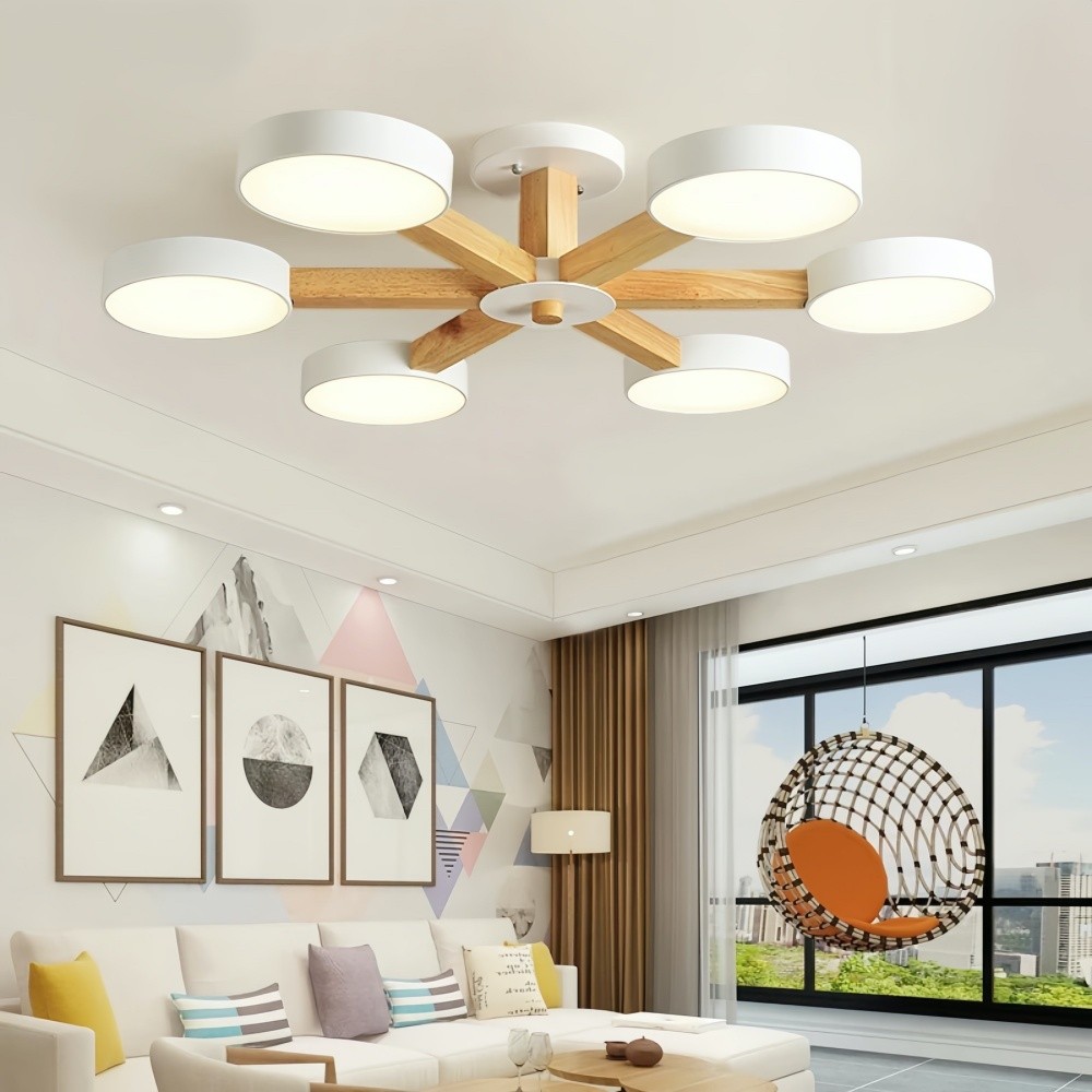 Multiple Round Wood Branched Ceiling Lamp K938