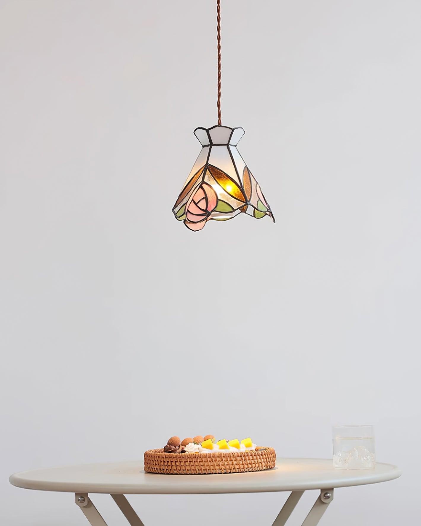 French Retro Rose Stained Glass Pendant Lamp K701