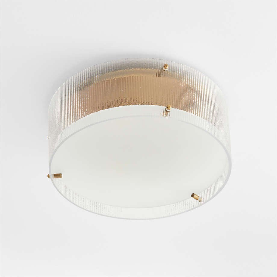 Glimmerove Round Ribbed Glass Ceiling Light - Metal Frame Flush Mount Lamp for Hallway K2259