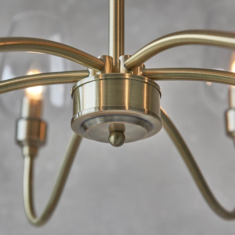 Clarione Art Deco 6-Light Linear Chandelier with Blown Glass Shades for Kitchen K1898