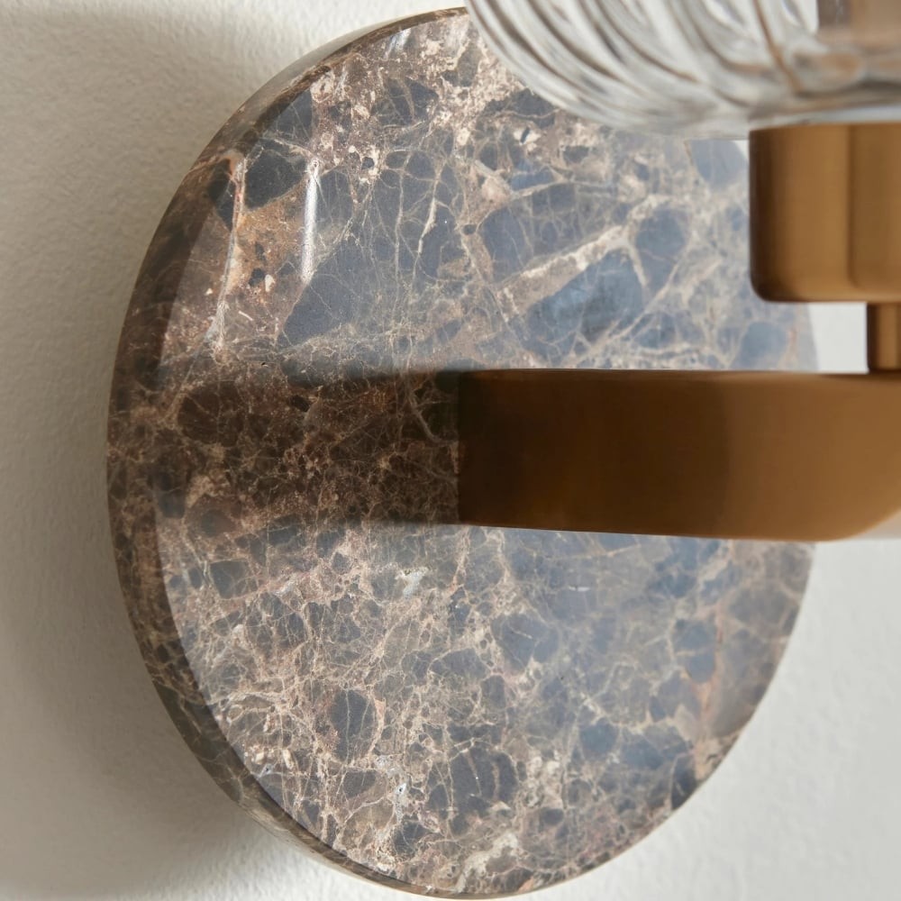 Korlisse Modern Marble Wall Light - Vintage Brass & Clear Glass Accent for Living Room and Hallway K1918