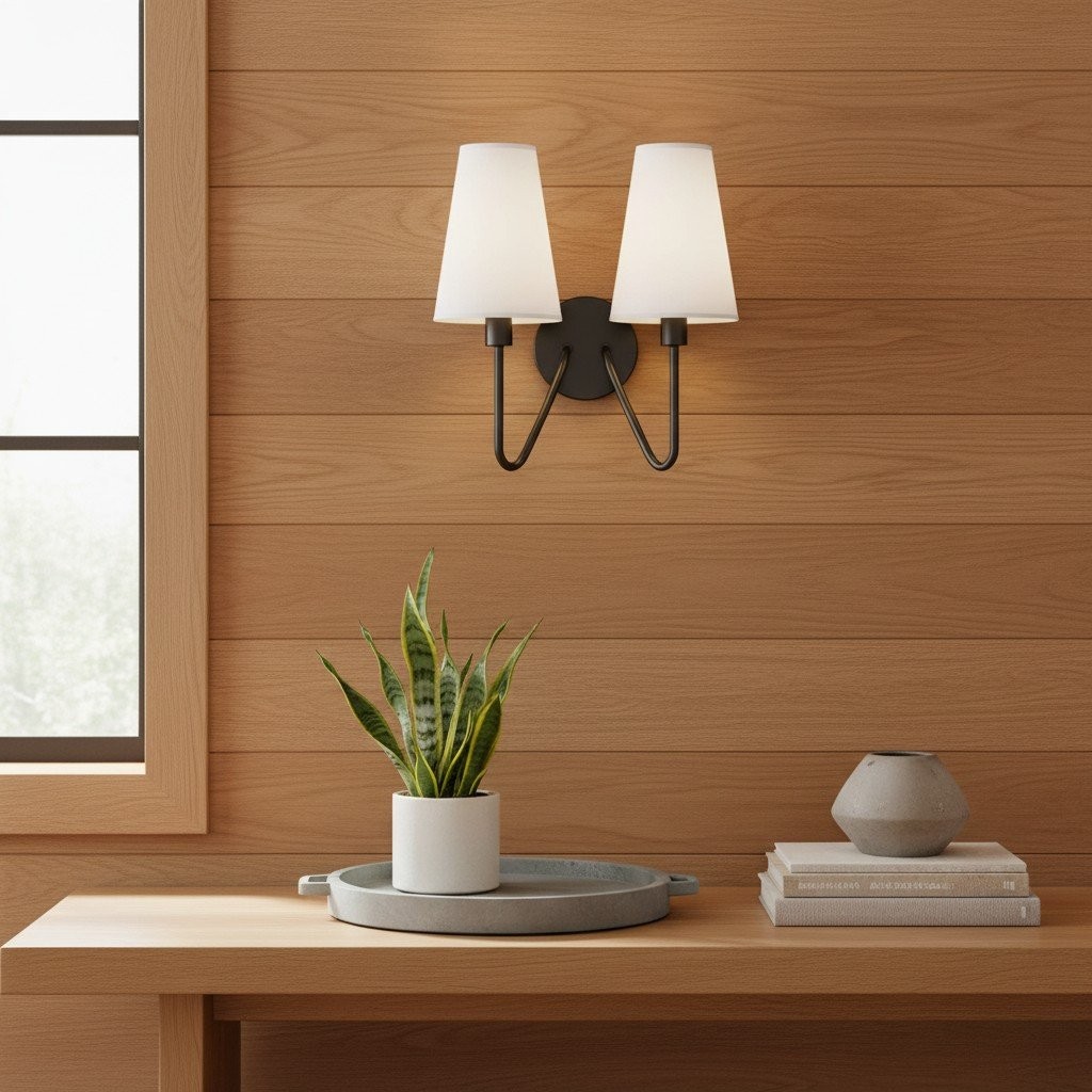 Arcuma Elegant Metal Fabric Shade Wall Sconce - Chic Lighting for Nightstands and Hallways K2077
