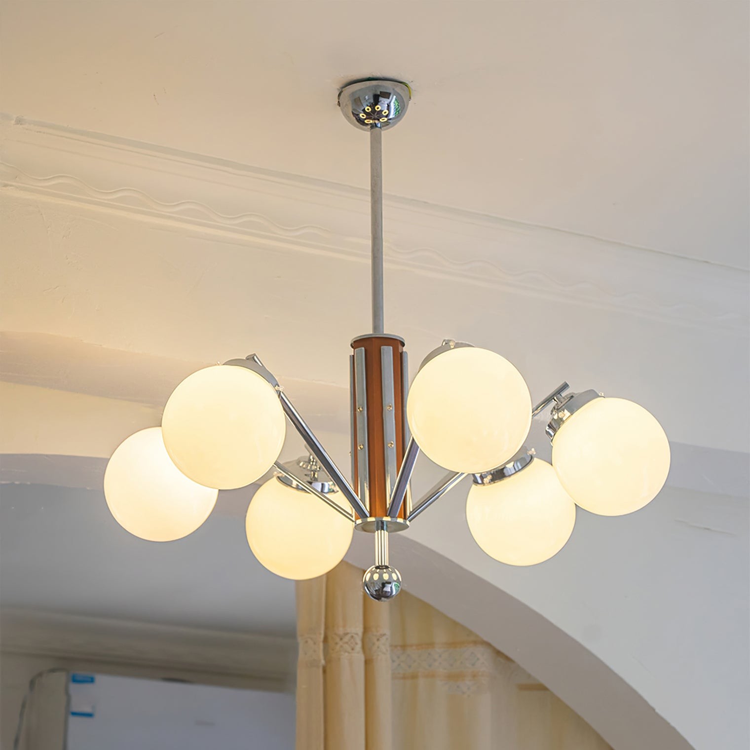Mid Century Vintage Cream Glass Chandelier K400