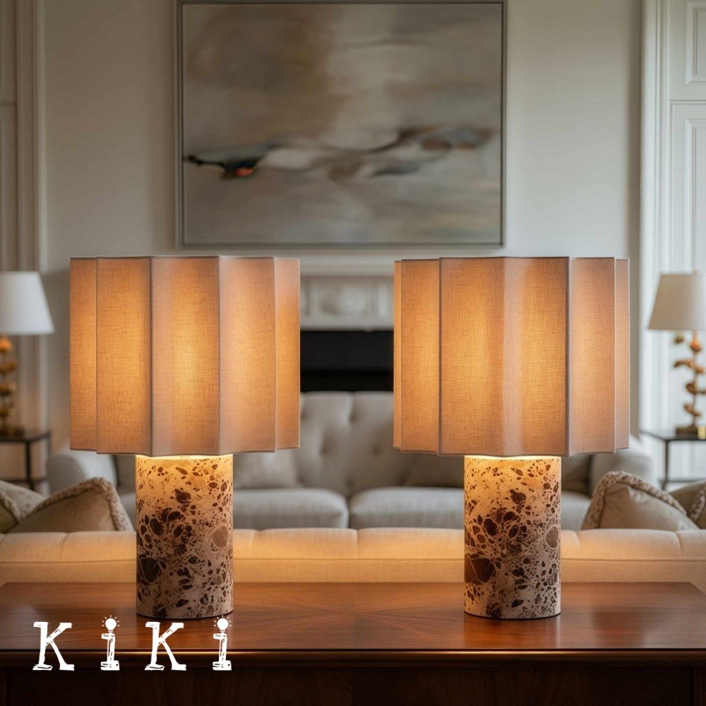 Cavilon Soft Ambient Table Lamp - Stylish Fan Shaped Shade with Marble Base K2053