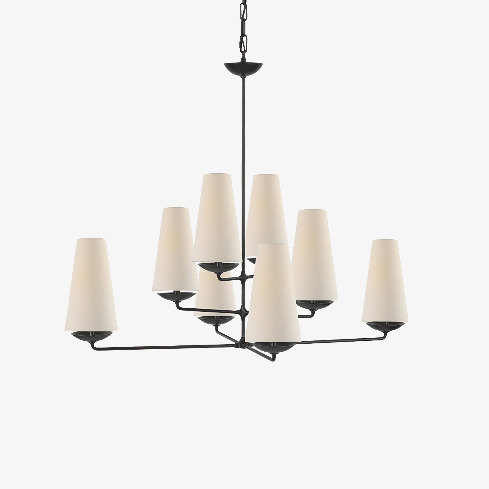 VertiFount Vertical Cascading Chandelier - Multi-Level Linen Shades For Stairwells & Vaulted Ceilings K1199