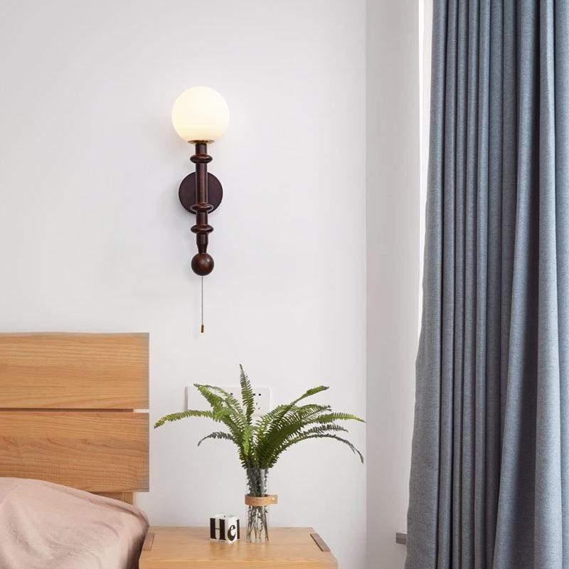 French Simple Vintage Bedside Wooden Glass Wall Lamp K639