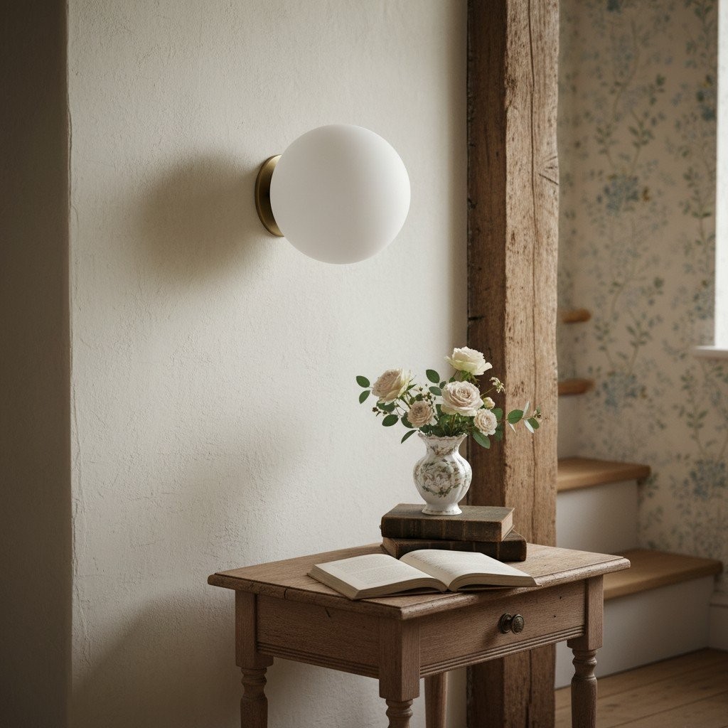 Glorica Glass Brass Wall Sconce - Frosted Globe Classic Light For Warm Ambiance K1530
