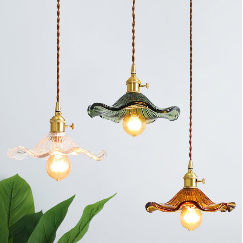 Retro Hibiscus Flower Glass Pendant Light K125