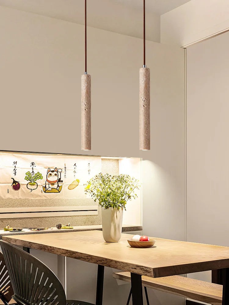 Japanese Wabi Sabi Yellow Travertine Cylinder 1-Light Pendant Light K846