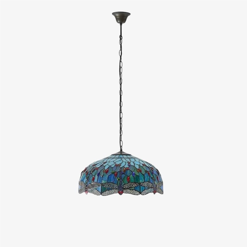 TF Dragonfly Tiffany Pendant Light - Art Nouveau Stained Glass Pendant for Living K1816