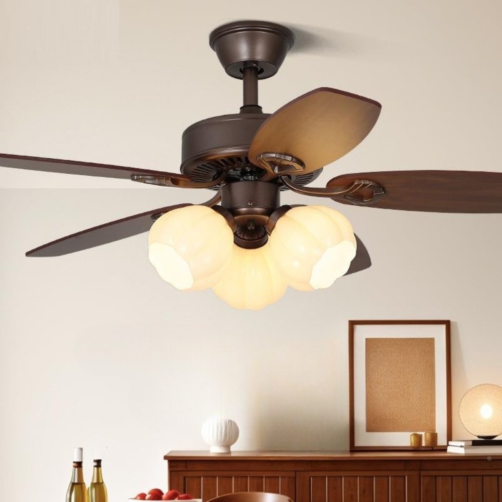 Country Vintage Wooden Ceiling Fan Light With 5 Blade K1114