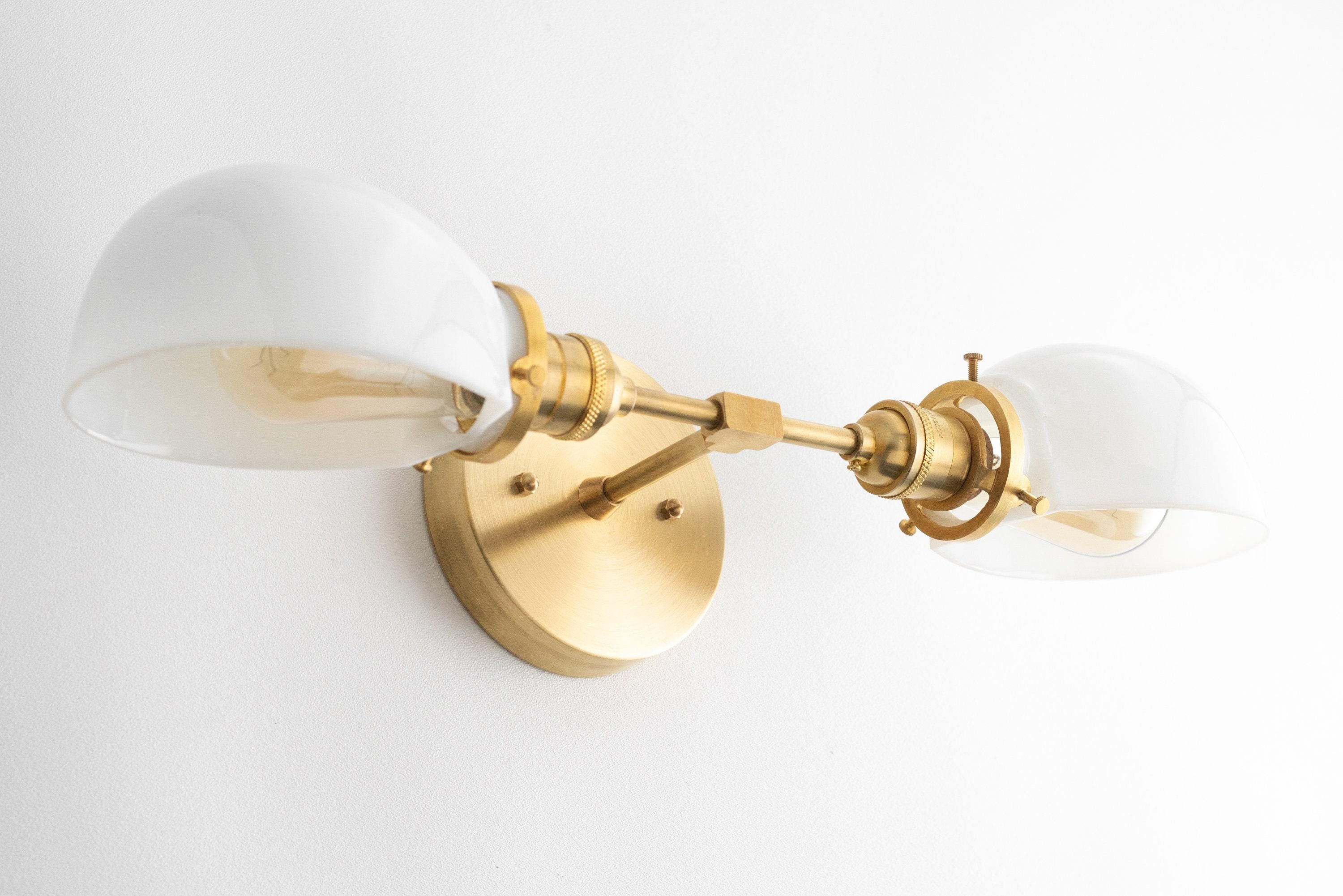 Ornato Luxe Mid-Century Vanity Light - Brass Bathroom Fixture with Opal Glass K1474