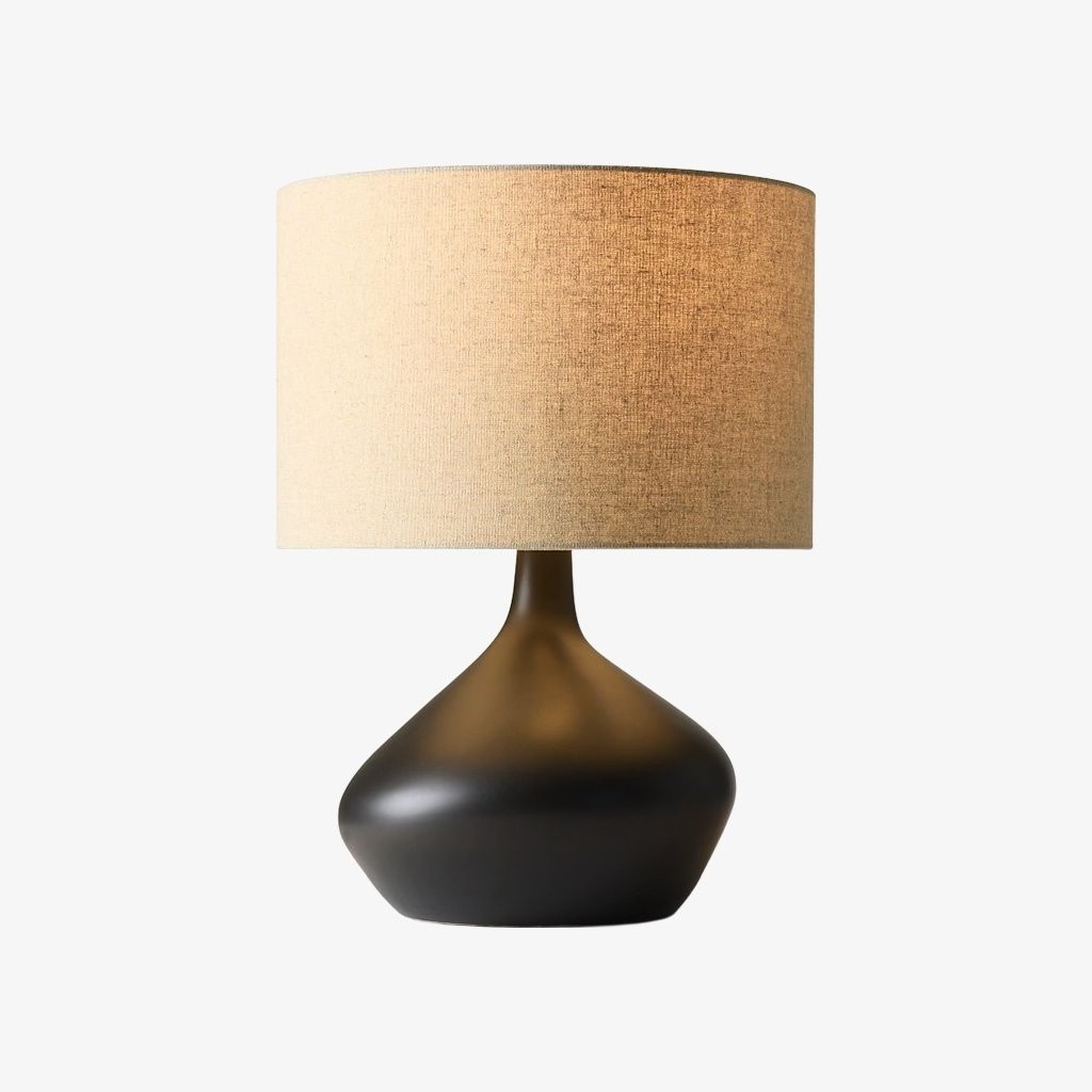 Lumo Modern Asymmetrical Ceramic Table Lamp - Cylinder Linen Shade for Living Room K2061