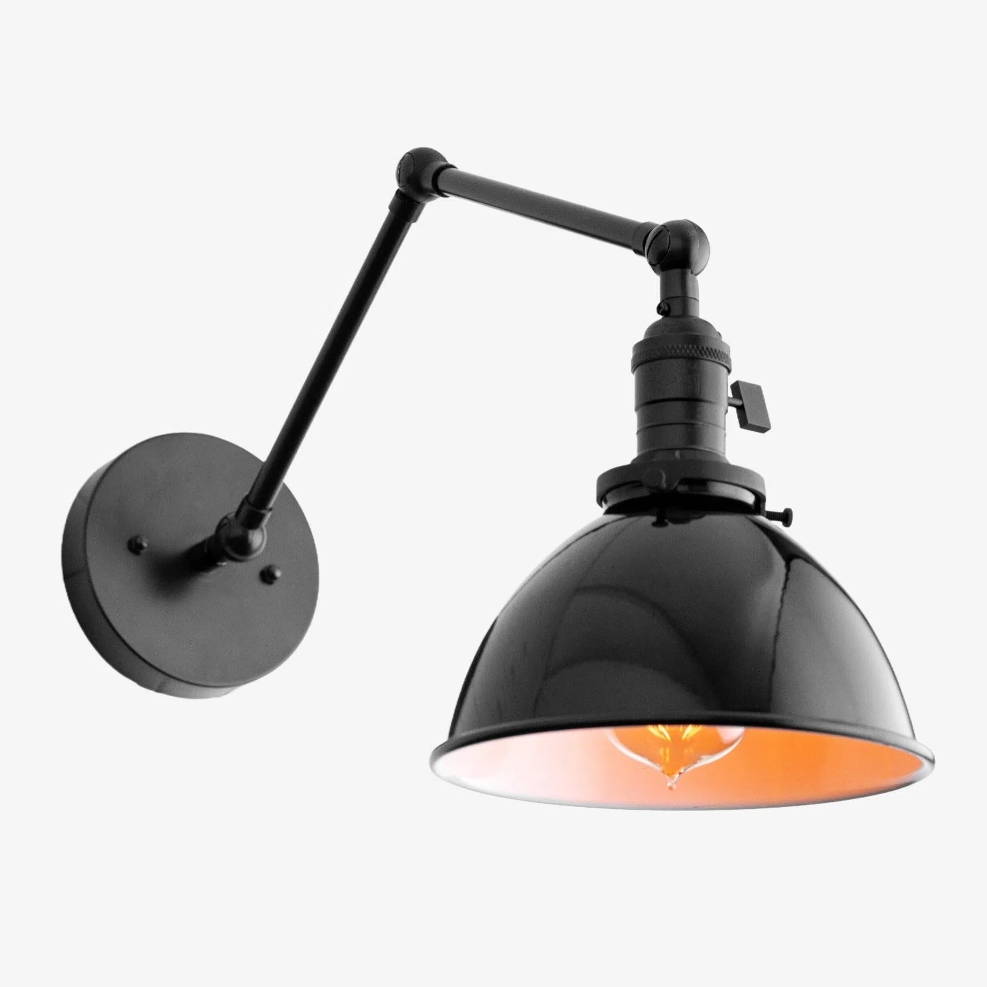 Conique Metal Vintage Industrial Swing Arm Wall Lamp - Adjustable Dome Shade for Study K1467