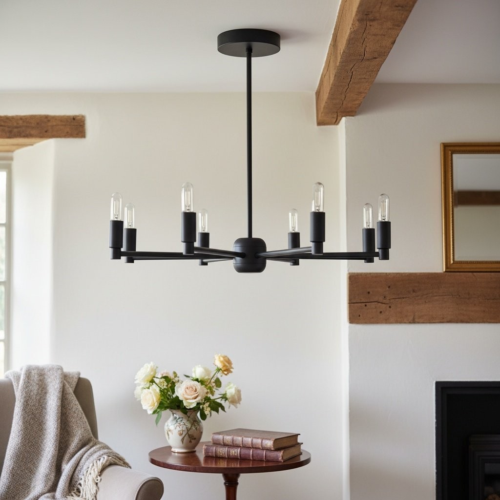 Mobilux Line Modern Chandelier - 8 Arm Mid Century Hanging Light K1497