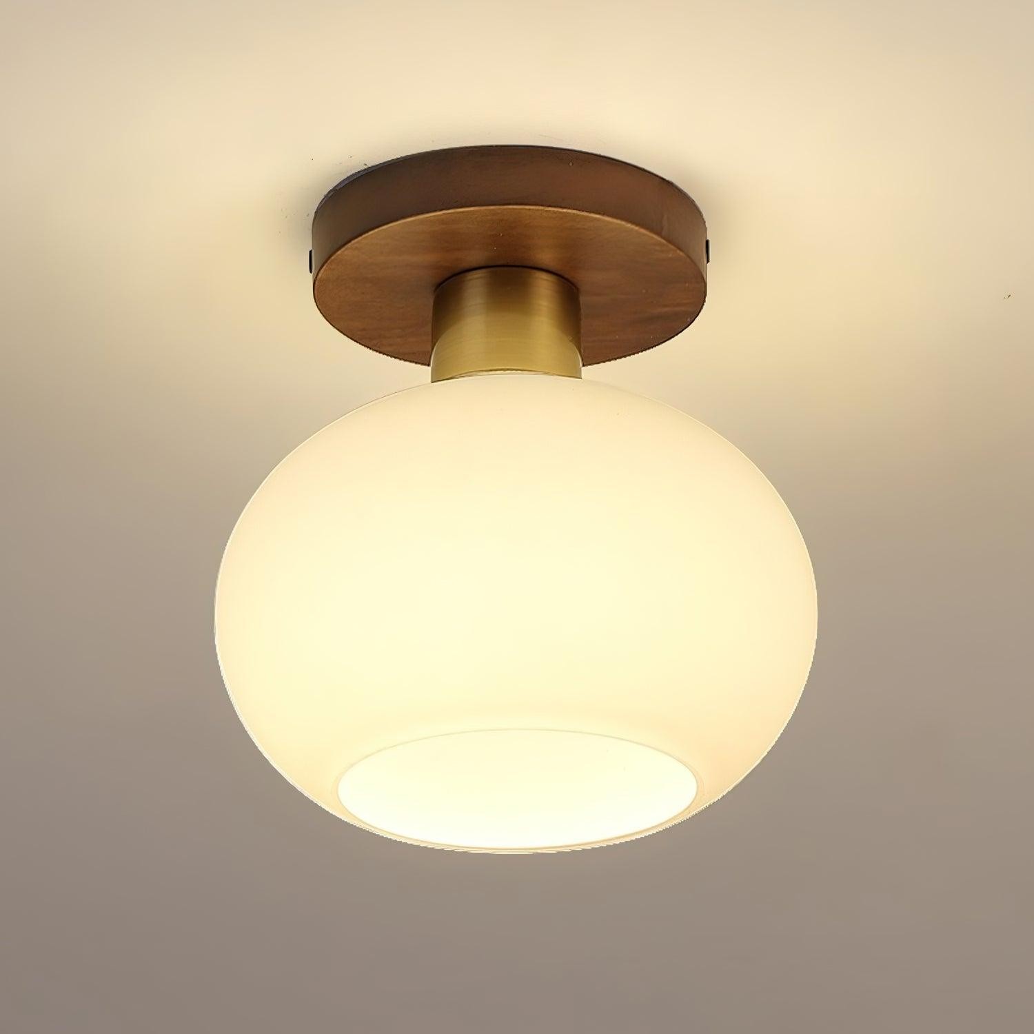 Vintage Wabi-Sabi Walnut Copper Glass Ceiling Lamp For Living Room K773