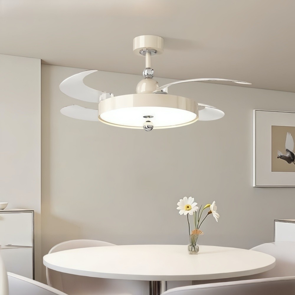 Modern Cream Invisible Ceiling Fan Light with Transparent Blades K1112