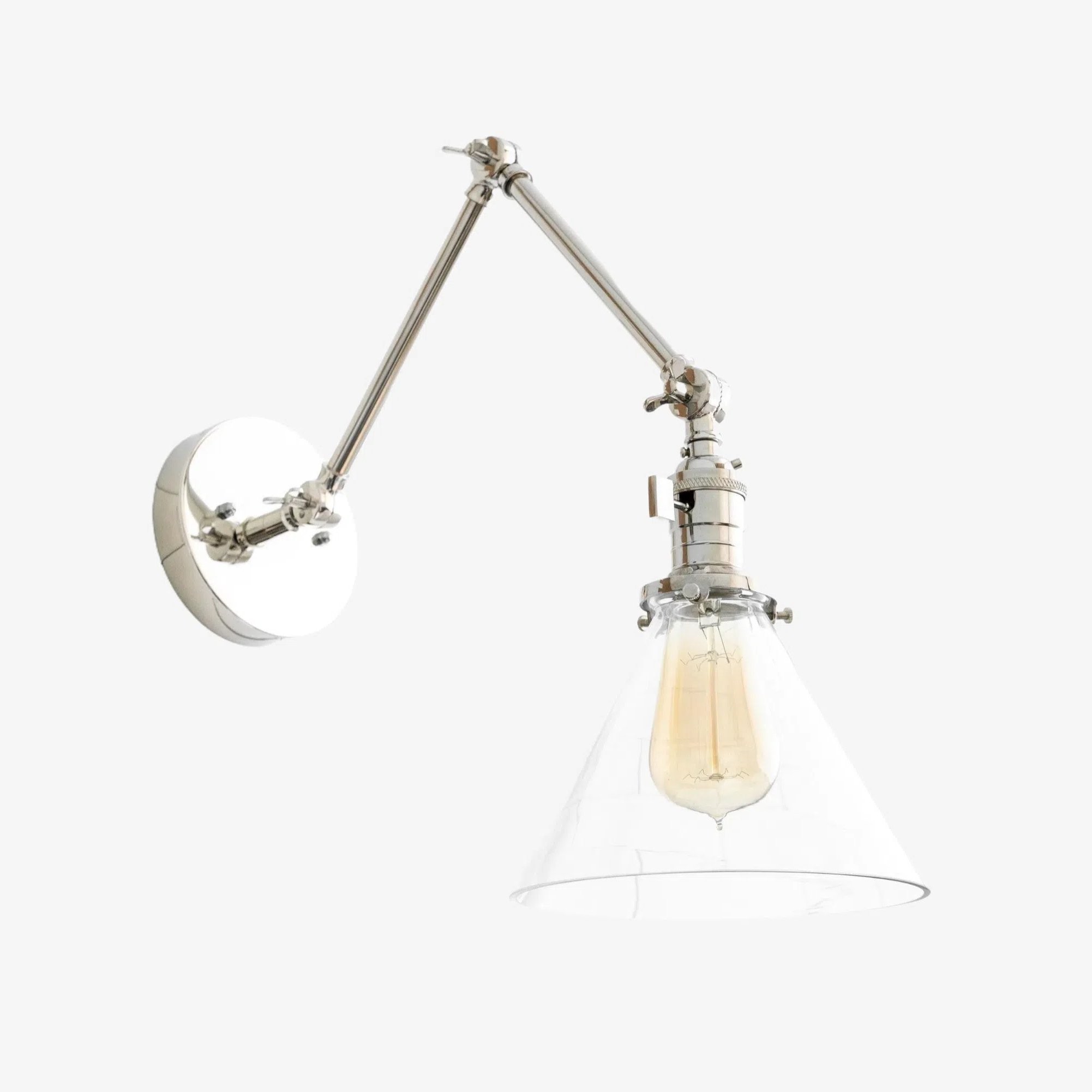Conique Metal Industrial Wall Sconce with Adjustable Arm - Vintage Glass Cone Shade K1469