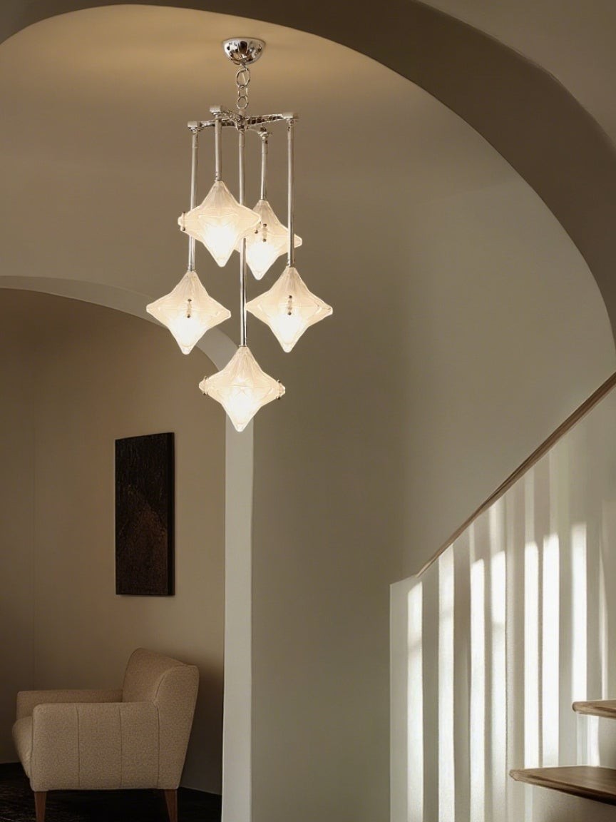 Art Deco Astris Star Chandelier - Frosted Glass Deco Fixture for Dining Room K1564