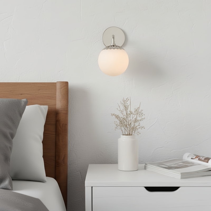 Vinbrea Glass Globe Wall Lamp - Minimal Curved Arm Light for Living Room K2382