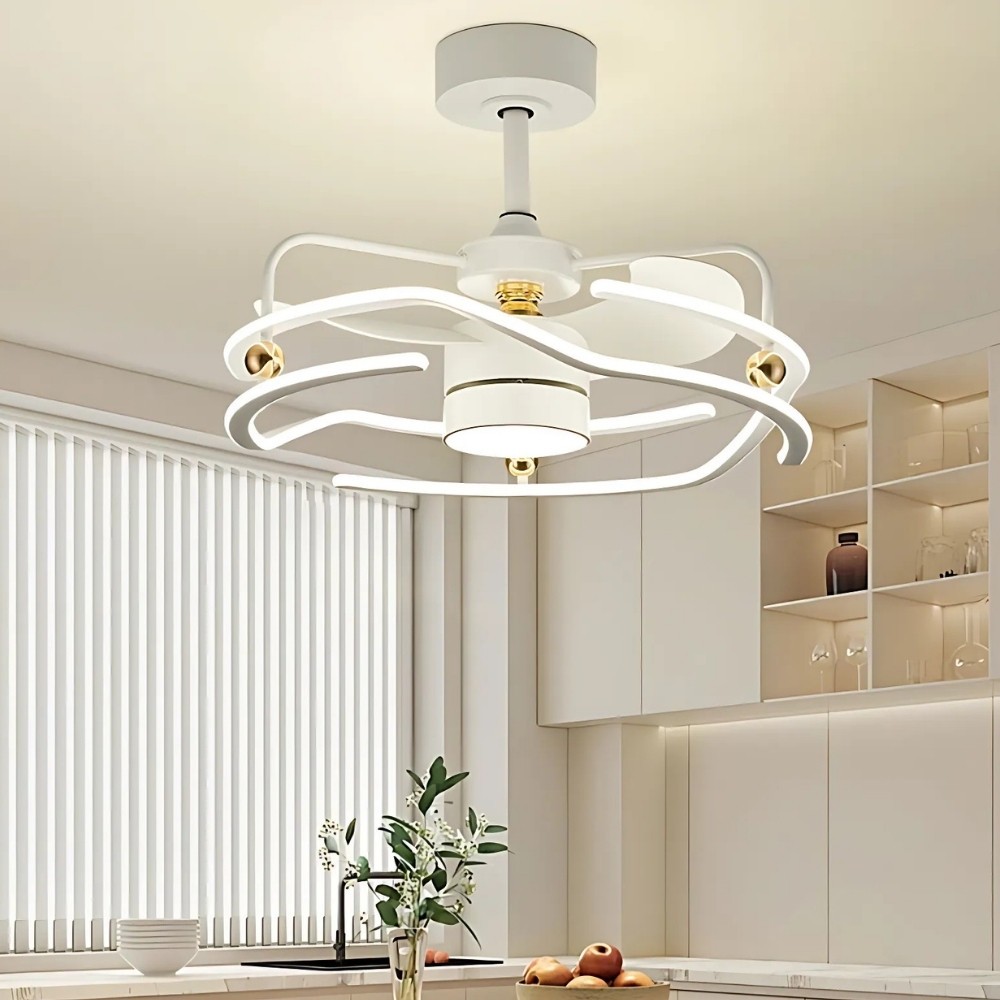 Modern White Led Ceiling Fan Light For Dining Room K1103
