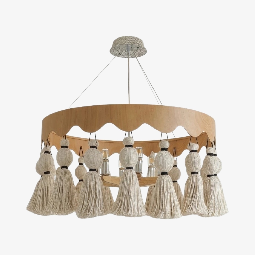 FringeAura Boho Tassel Chandelier - Large Cotton Fringe Chandelier for Dining and Living Room K2268