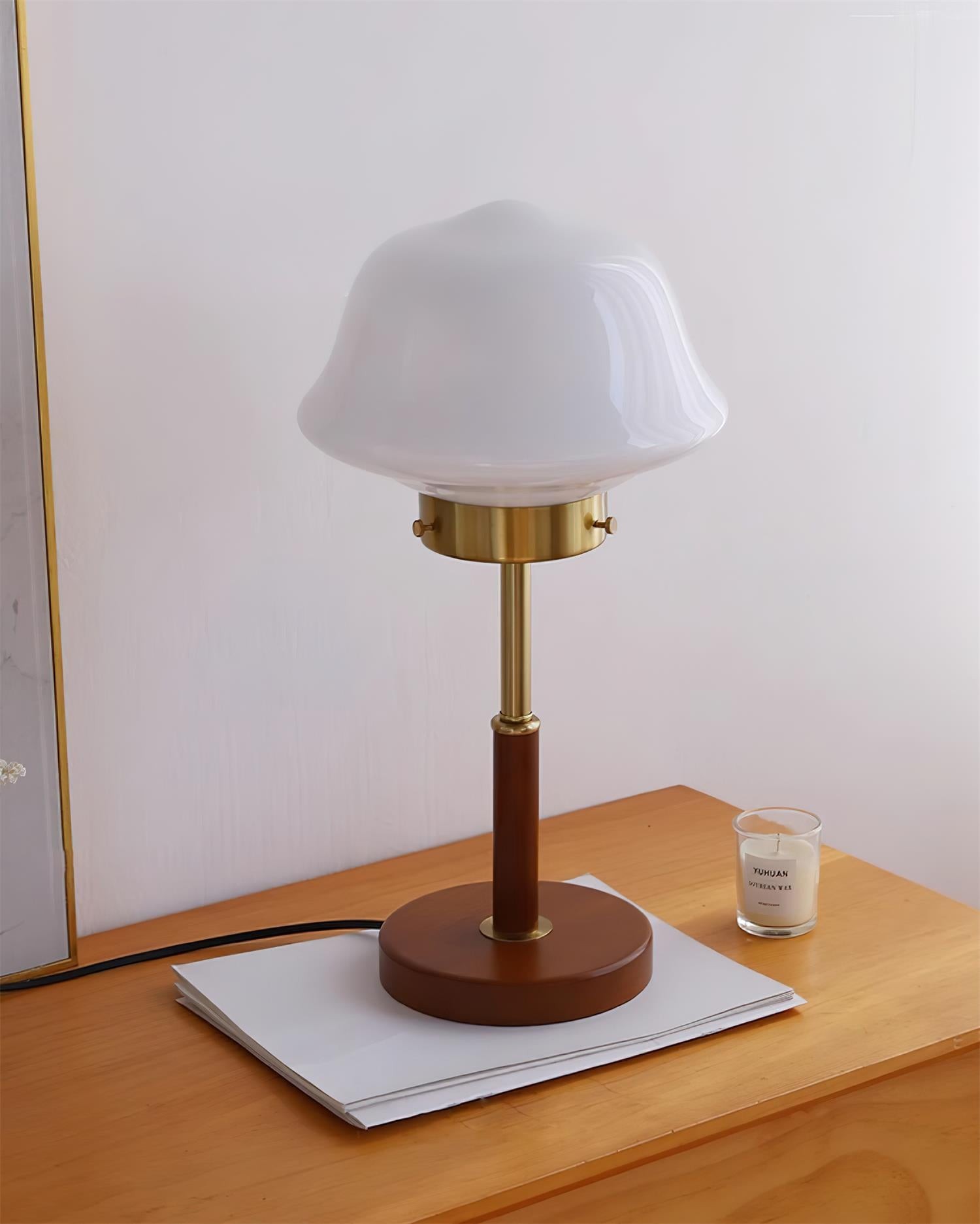 Mid Century Vintage Walnut Glass Table Lamp K323