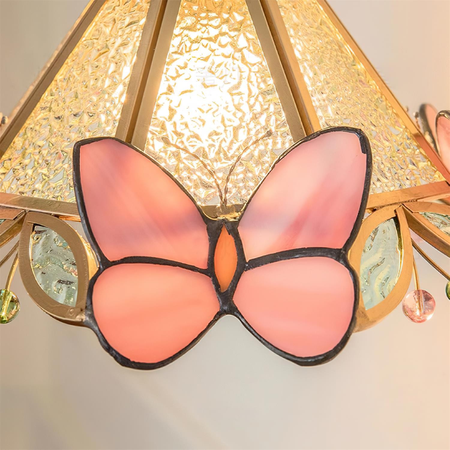 French Retro Glass Pink Butterfly Pendant Lamp K595