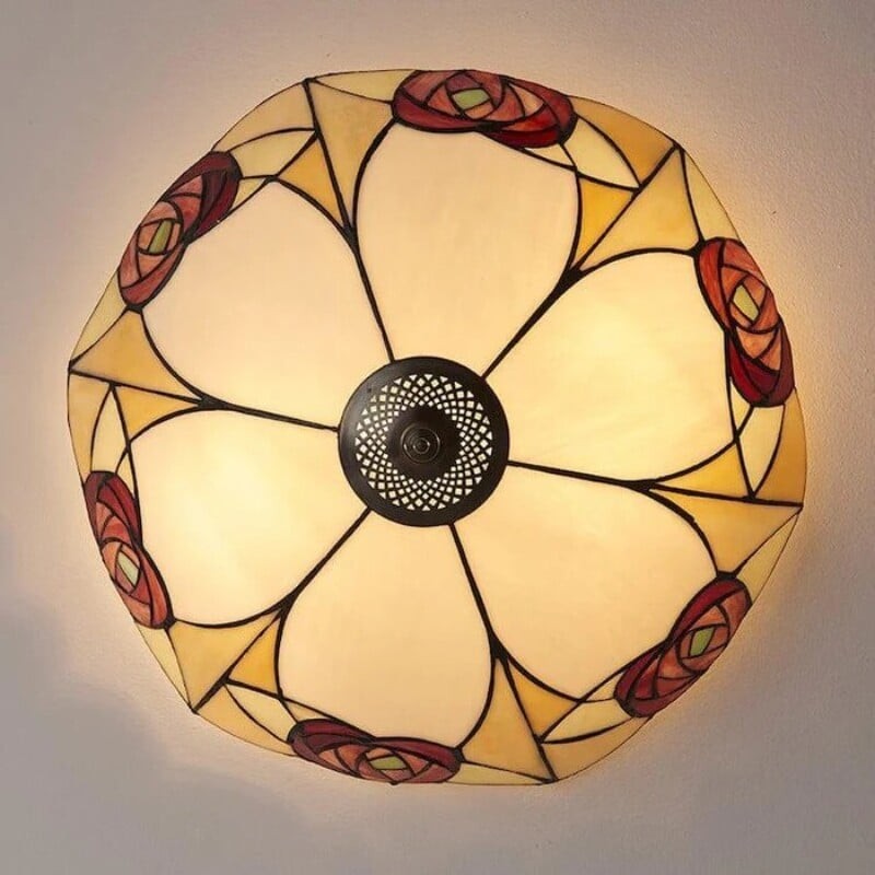 TF Ingram Handcrafted Stained Glass Ceiling Lamp - Vintage Art Deco Tiffany Light for Dining Room K1992