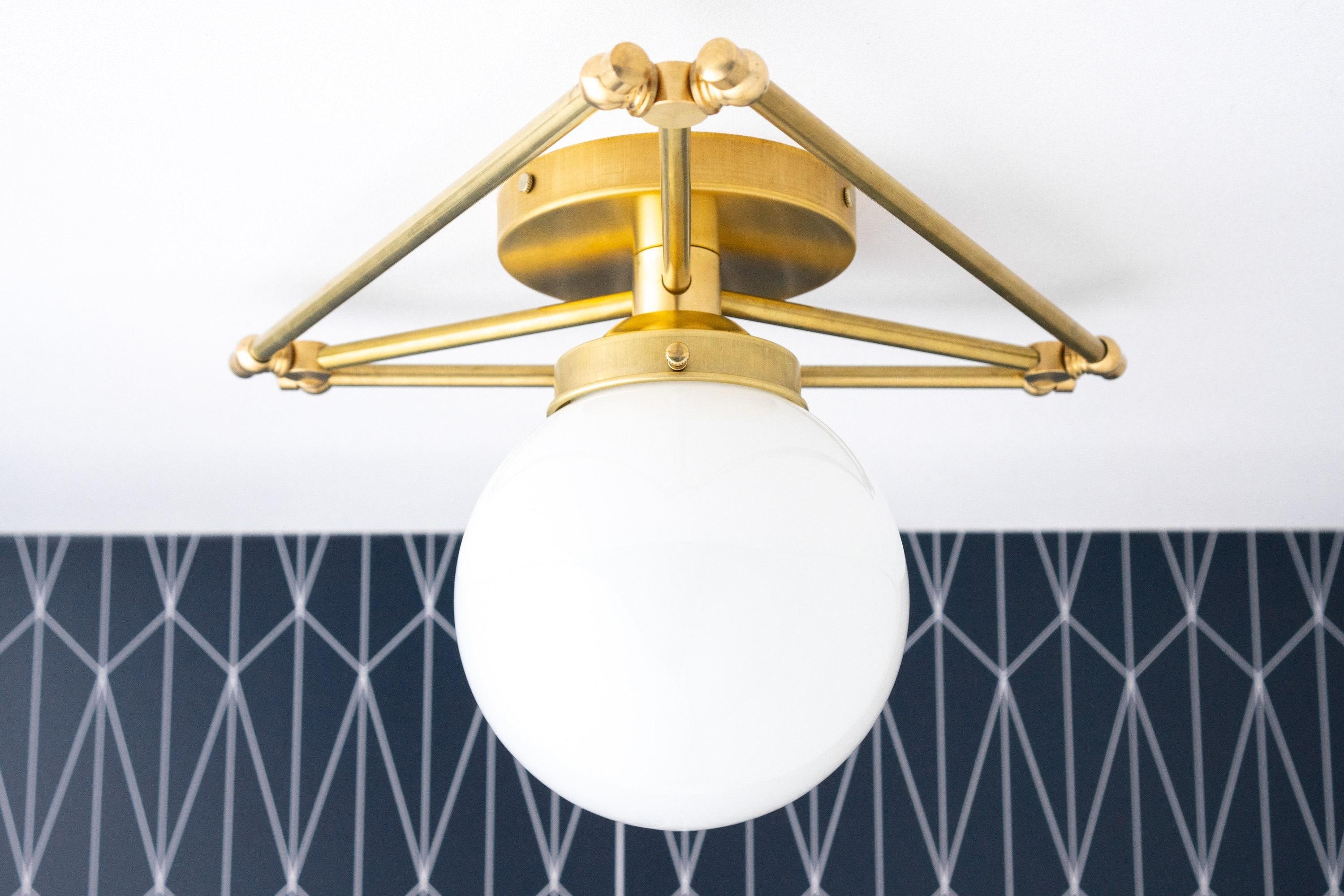 Glorica Glass Geometric Brass Ceiling Light - Hand-Blown Globe Design K1508