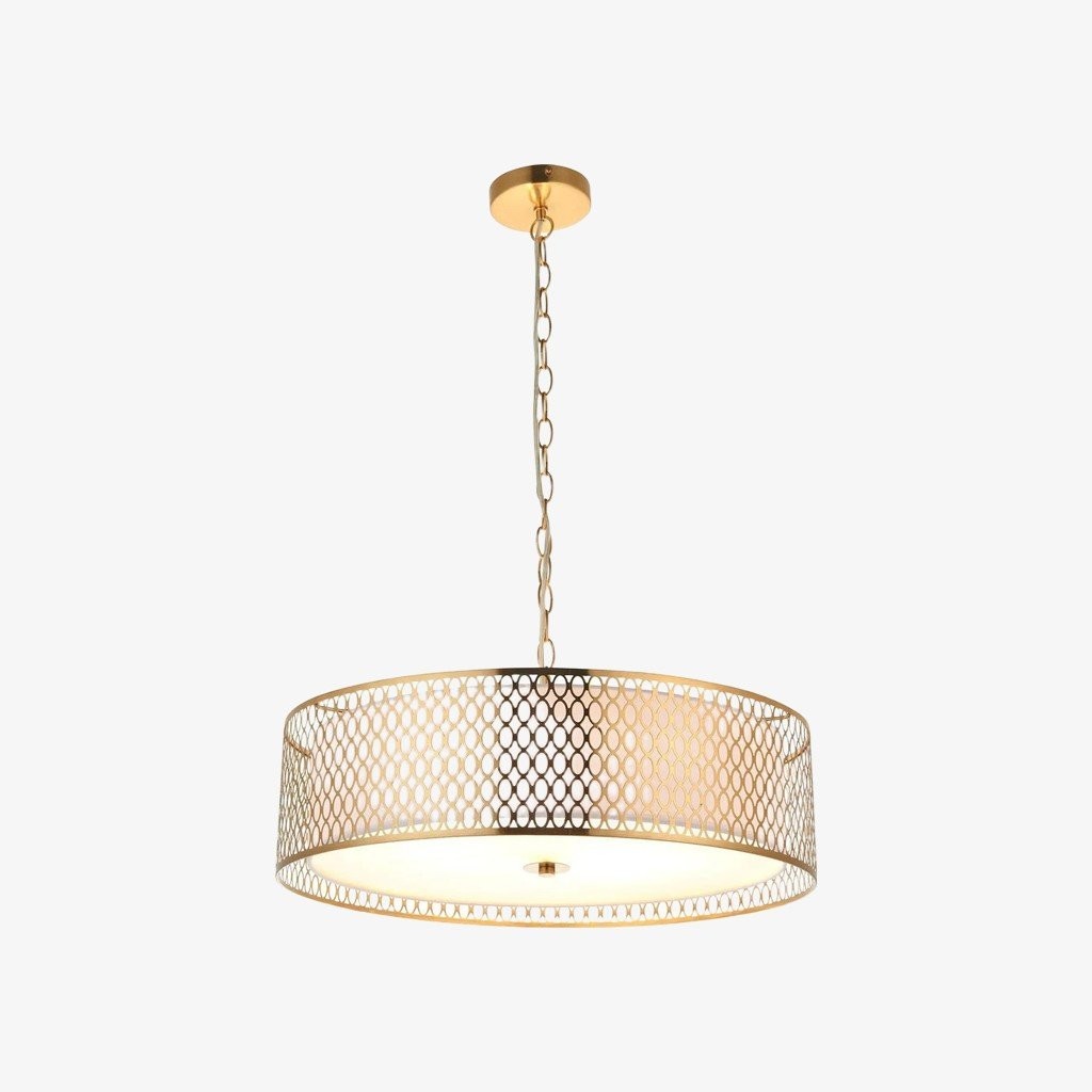 Liorin Geometric Pendant Lamp - Modern Fretwork Metal and Fabric Shade Pendant for Interiors K1873