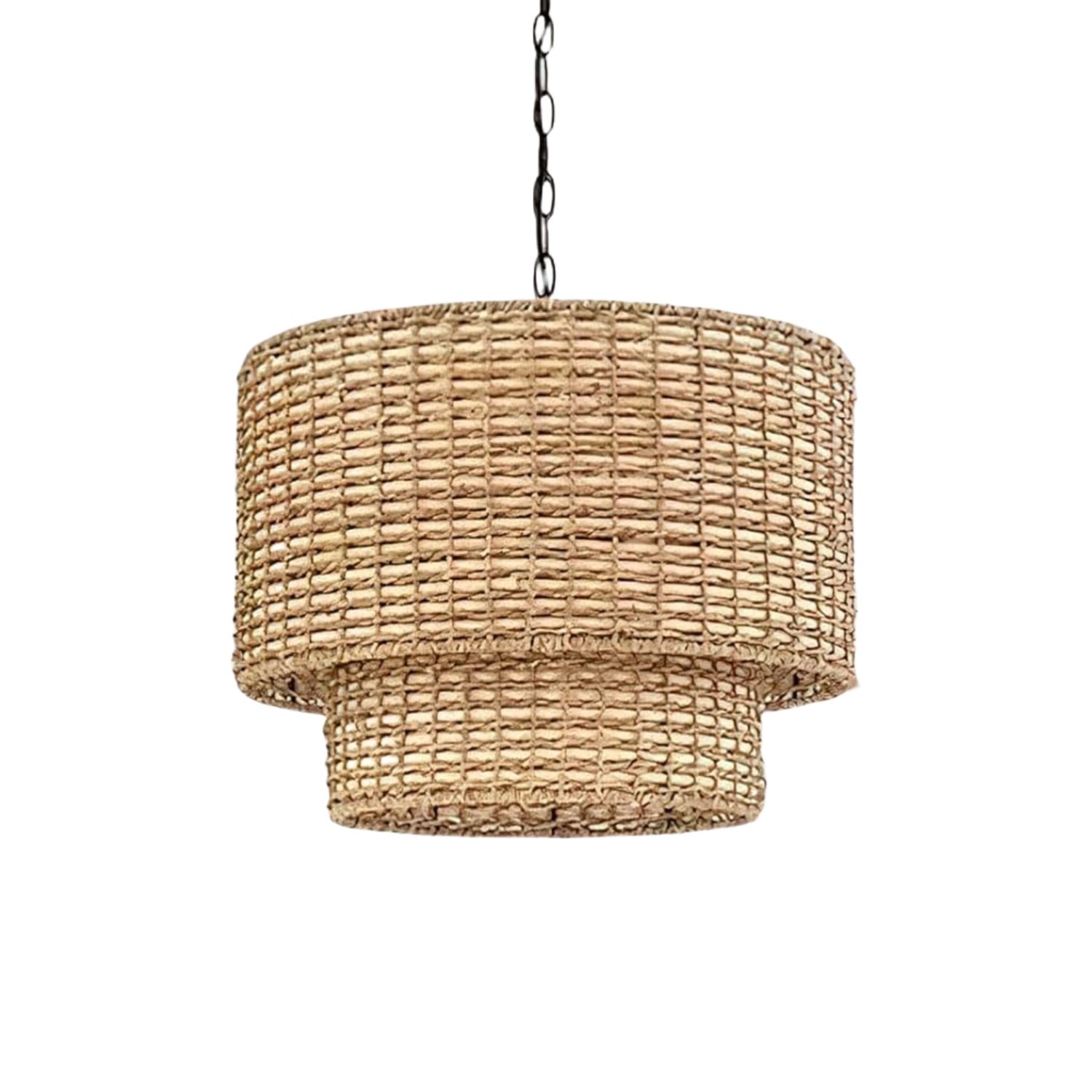 Natural Rattan Double Drum Pendant Light With Black Canopy K815