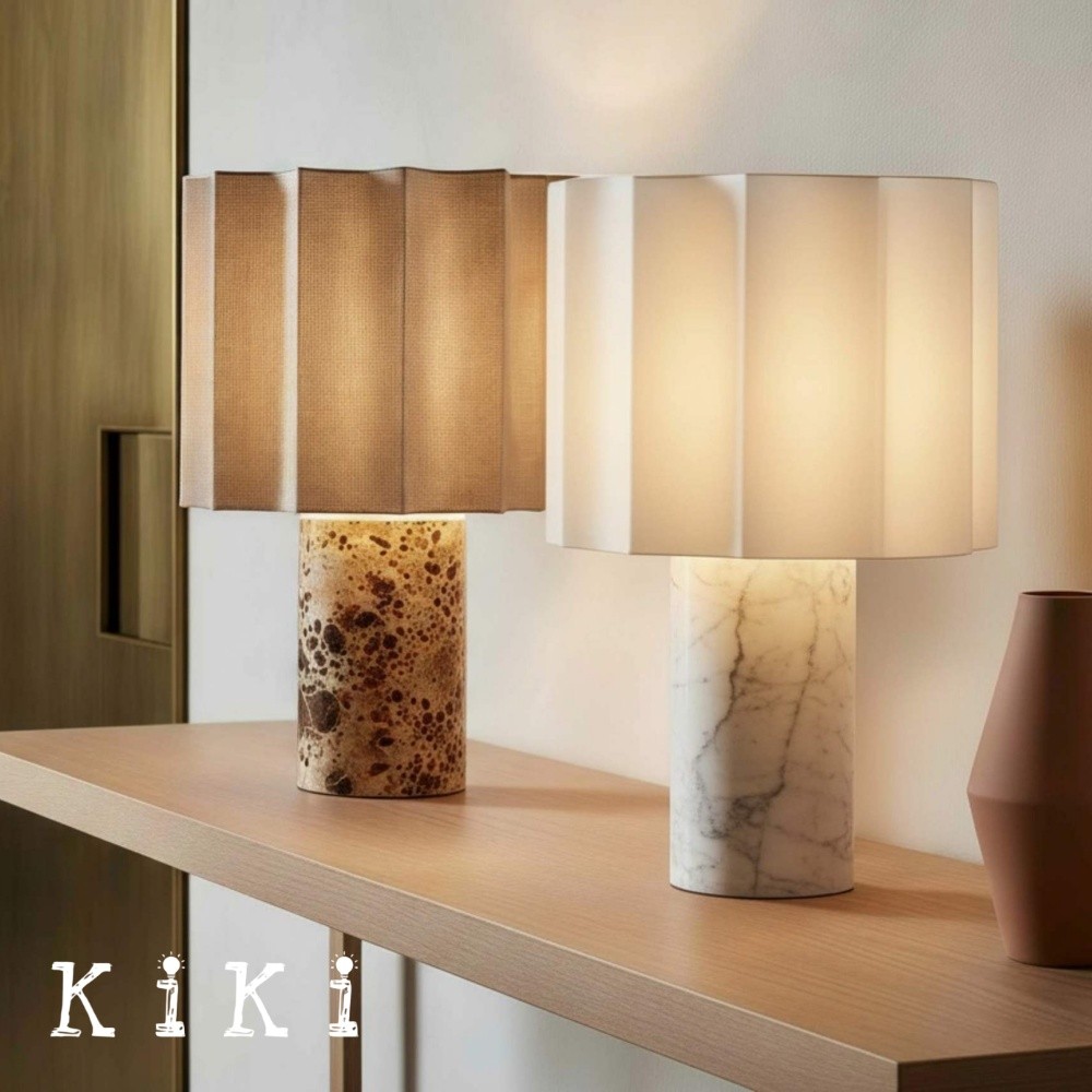 Cavilon Soft Ambient Table Lamp - Stylish Fan Shaped Shade with Marble Base K2053