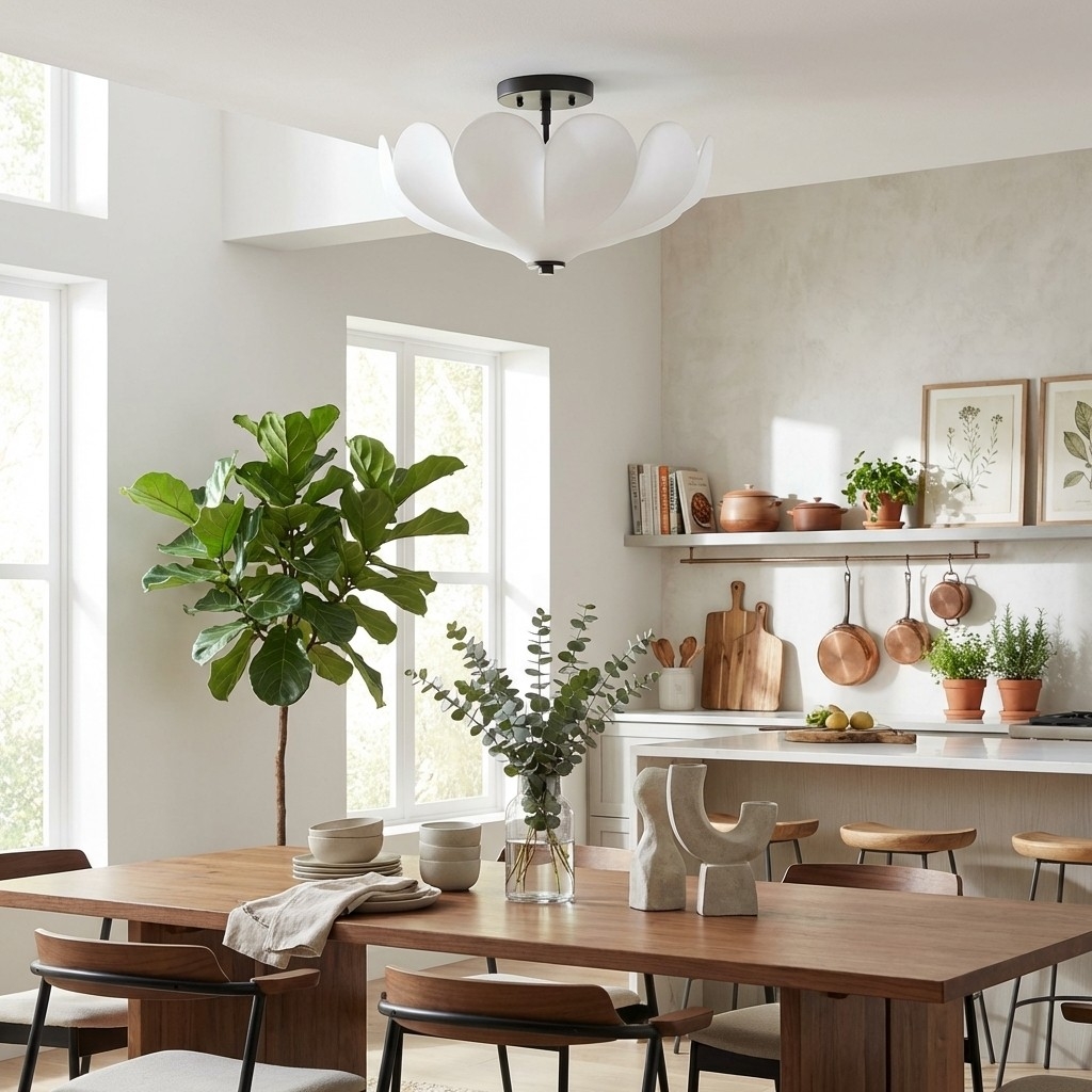 Crelune Modern Nordic Flower Ceiling Light - Fabric Floral Ceiling Lamp for Living Room K2354