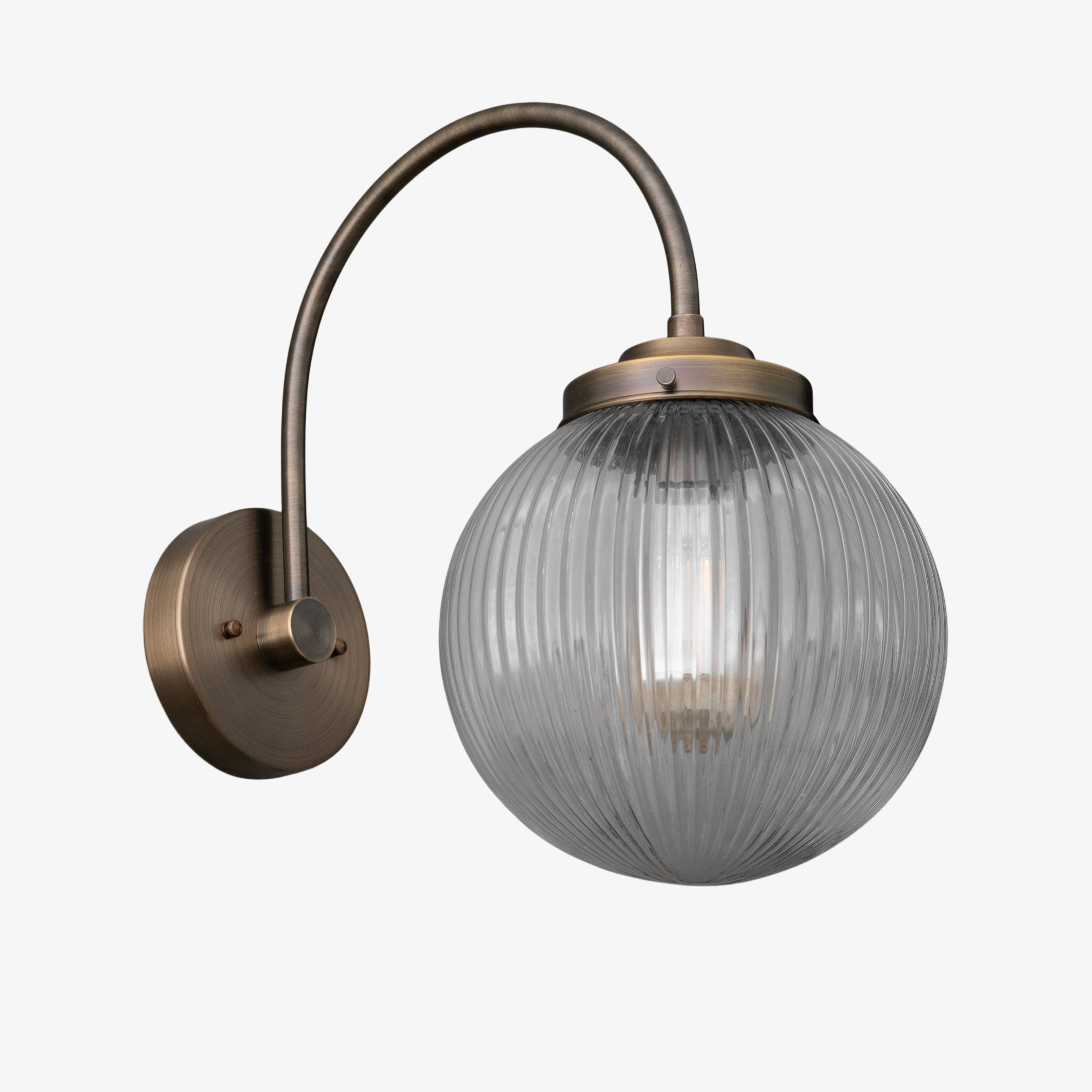 Glorica Glass Aged Brass Wall Sconce - Ribbed Glass Shade Industrial Style Lighting K1539