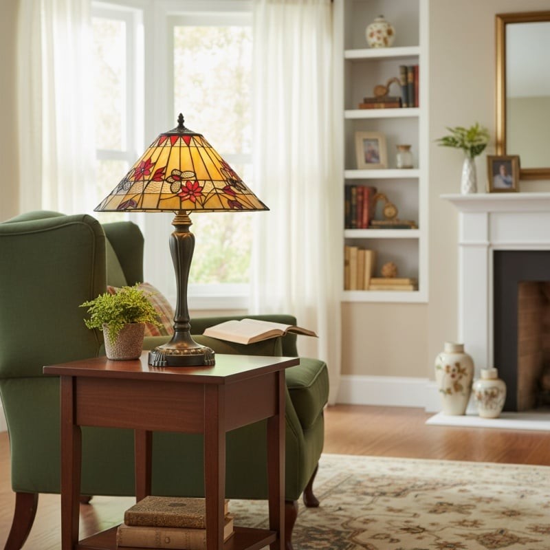 TF Butterfly Table Lamp - Hand-Cut Stained Glass Shade Table Light K1823